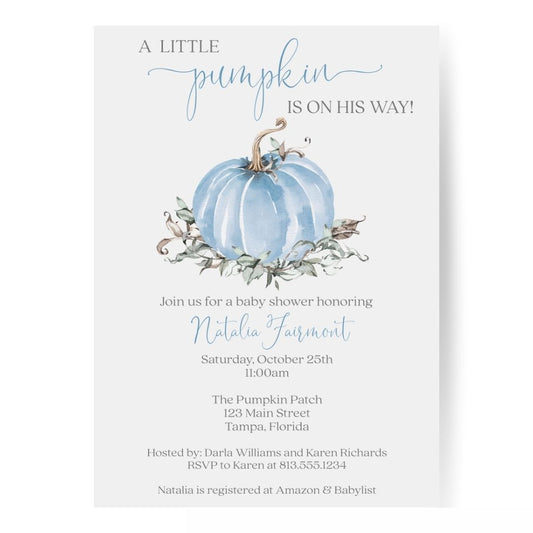 Painted Pumpkin Blue Baby Shower Invitation