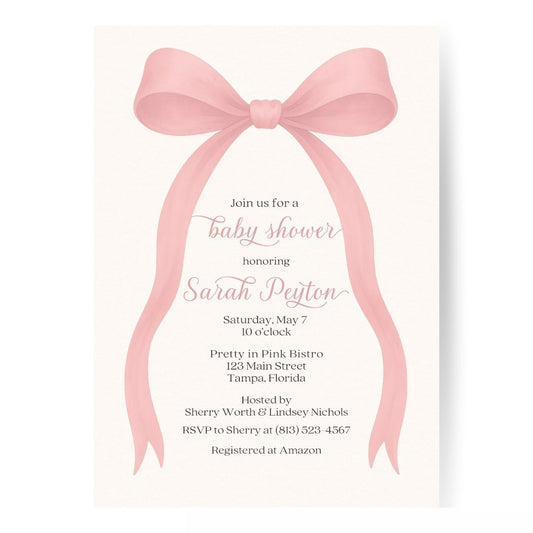 Pink Bow Baby Shower Invitation