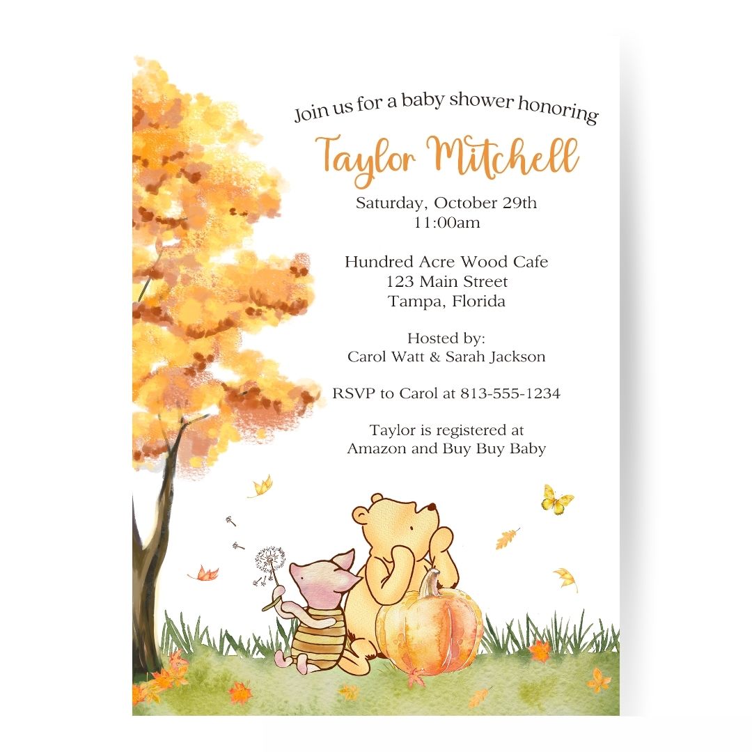 Autumn Winnie Baby Shower Invitation
