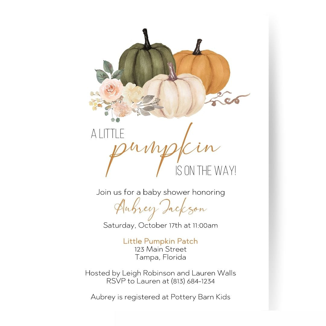 Sage Pumpkin Baby Shower Invitation