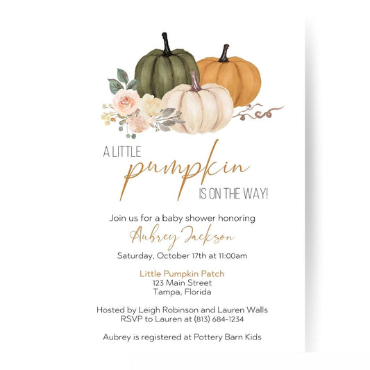 Sage Pumpkin Baby Shower Invitation