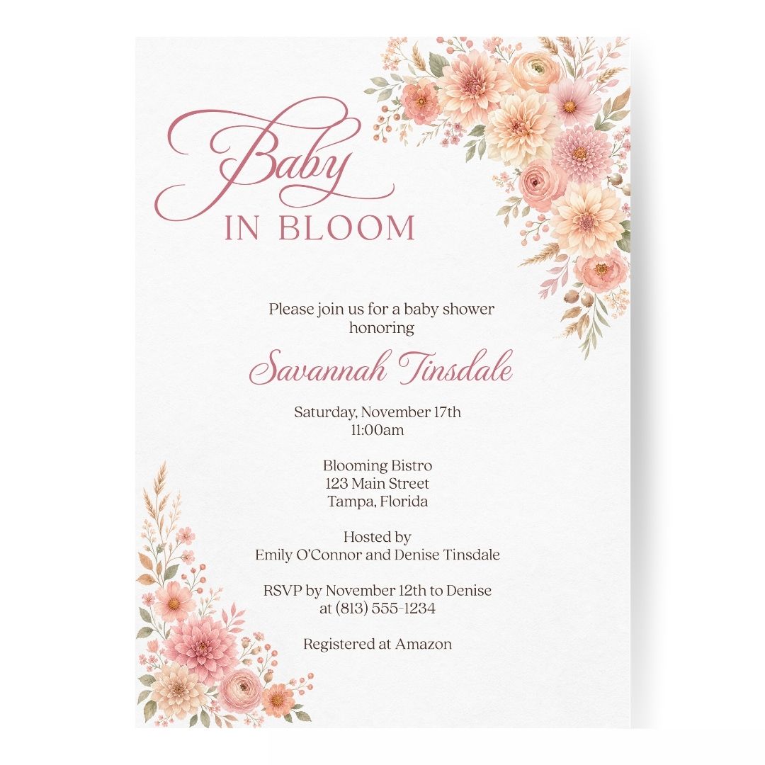 Autumn Baby in Bloom Baby Shower Invitation