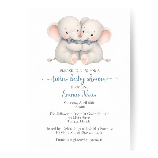 Little Peanut Twin Boy Baby Shower Invitation