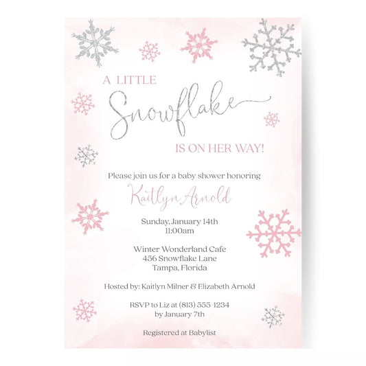 Little Snowflake Pink Baby Shower Invitation