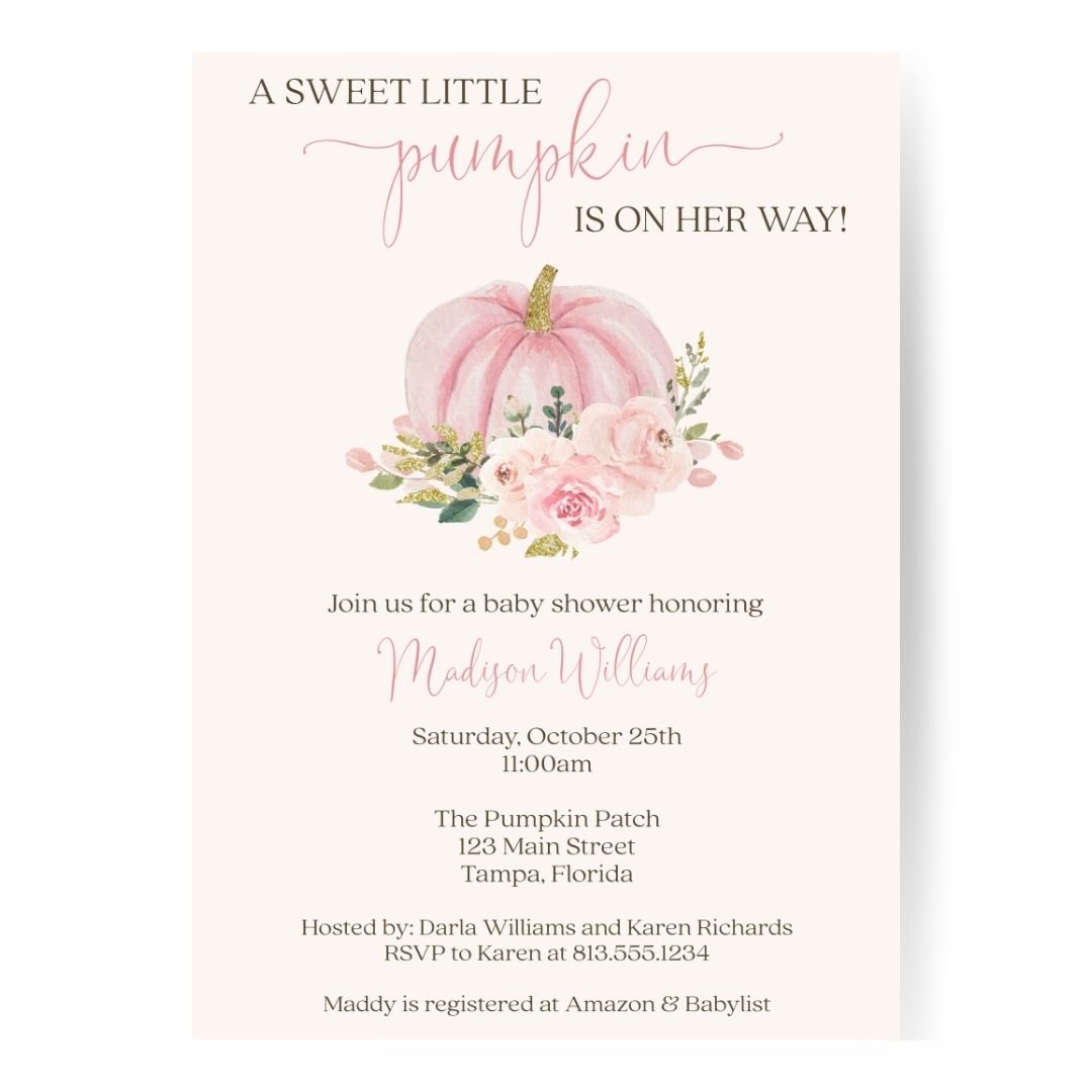 Painted Pumpkin Pink Baby Shower Invitation