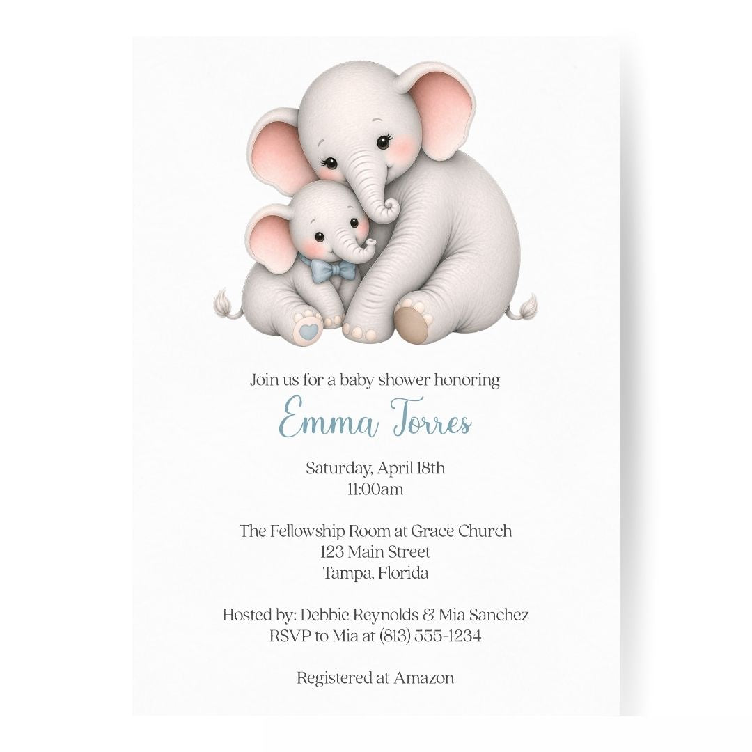 Little Peanut Boy Elephant Baby Shower Invitation