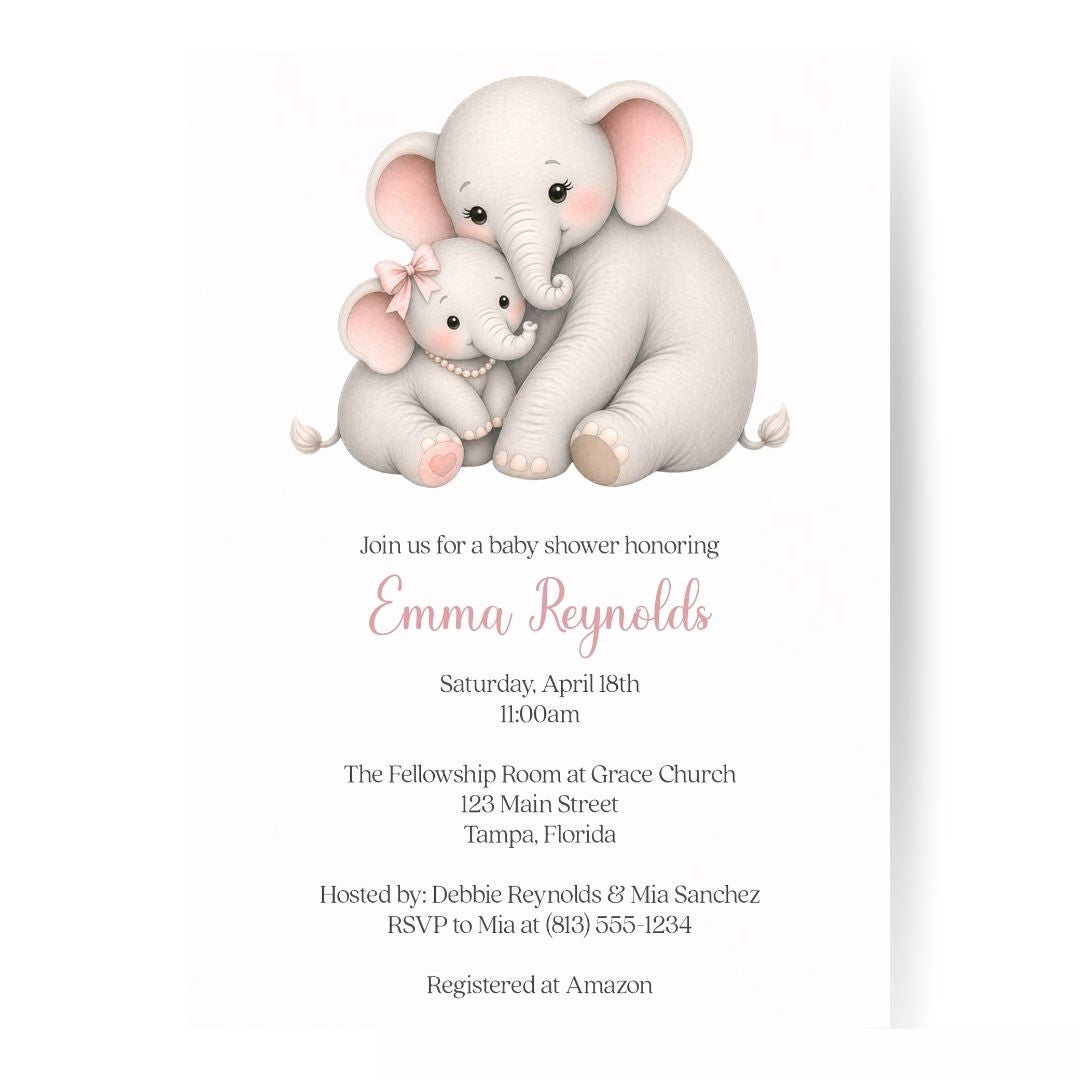 Little Peanut Girl Elephant Baby Shower Invitation