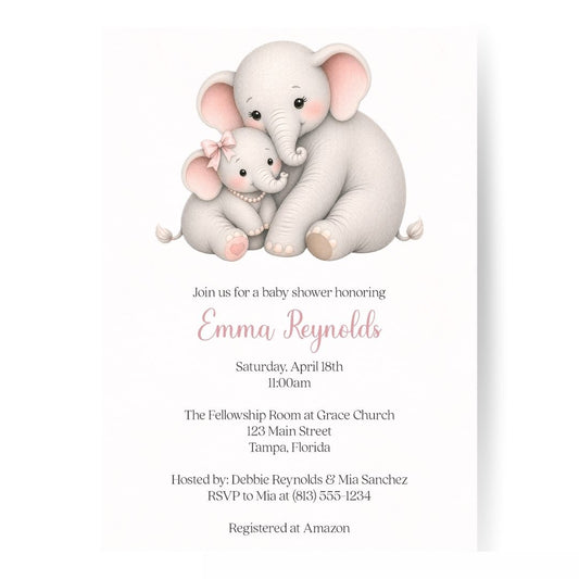 Little Peanut Girl Elephant Baby Shower Invitation