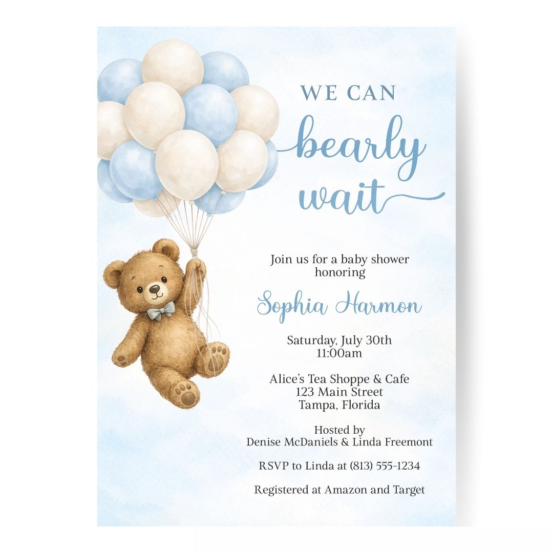 Bearly Wait Blue Baby Shower Invitation