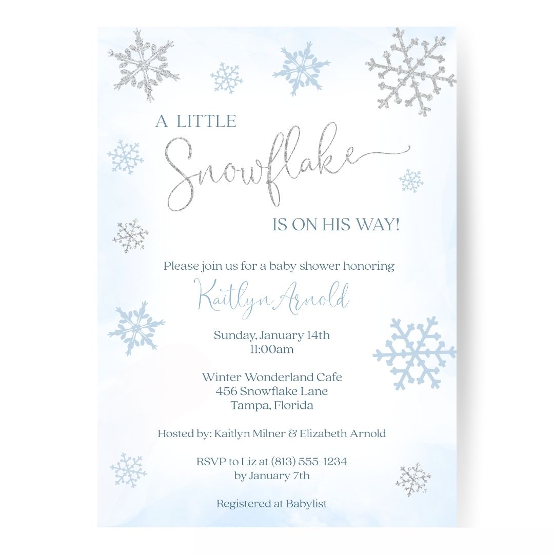 Little Snowflake Blue Baby Shower Invitation