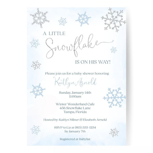 Little Snowflake Blue Baby Shower Invitation