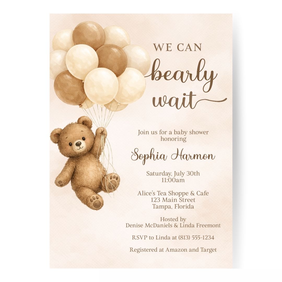 Bearly Wait Brown Baby Shower Invitation