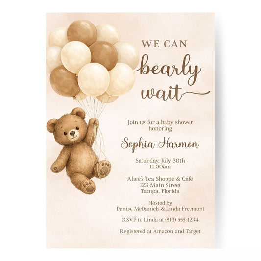 Bearly Wait Brown Baby Shower Invitation
