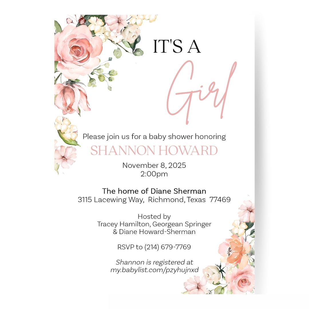 It's a Girl Floral Baby Shower Invitation
