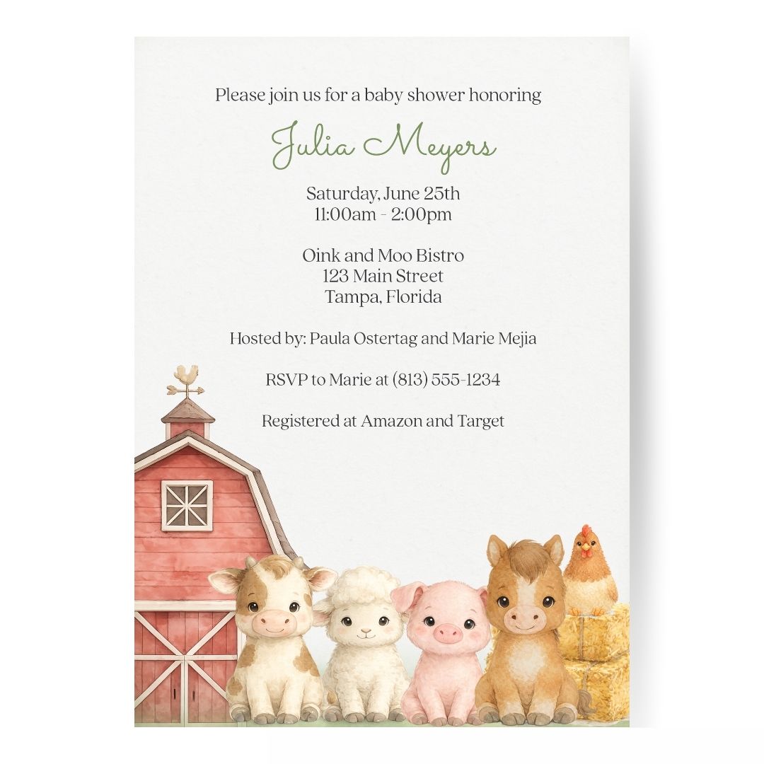 Barnyard Baby Shower Invitation