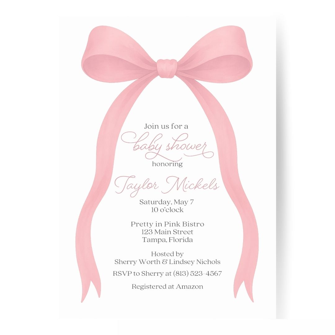 Pink Bow Baby Shower Invitation