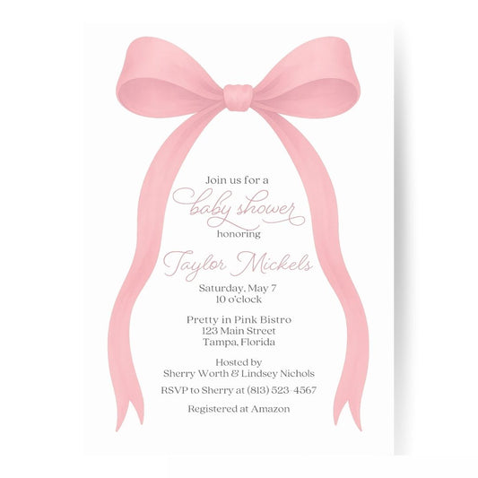 Pink Bow Baby Shower Invitation