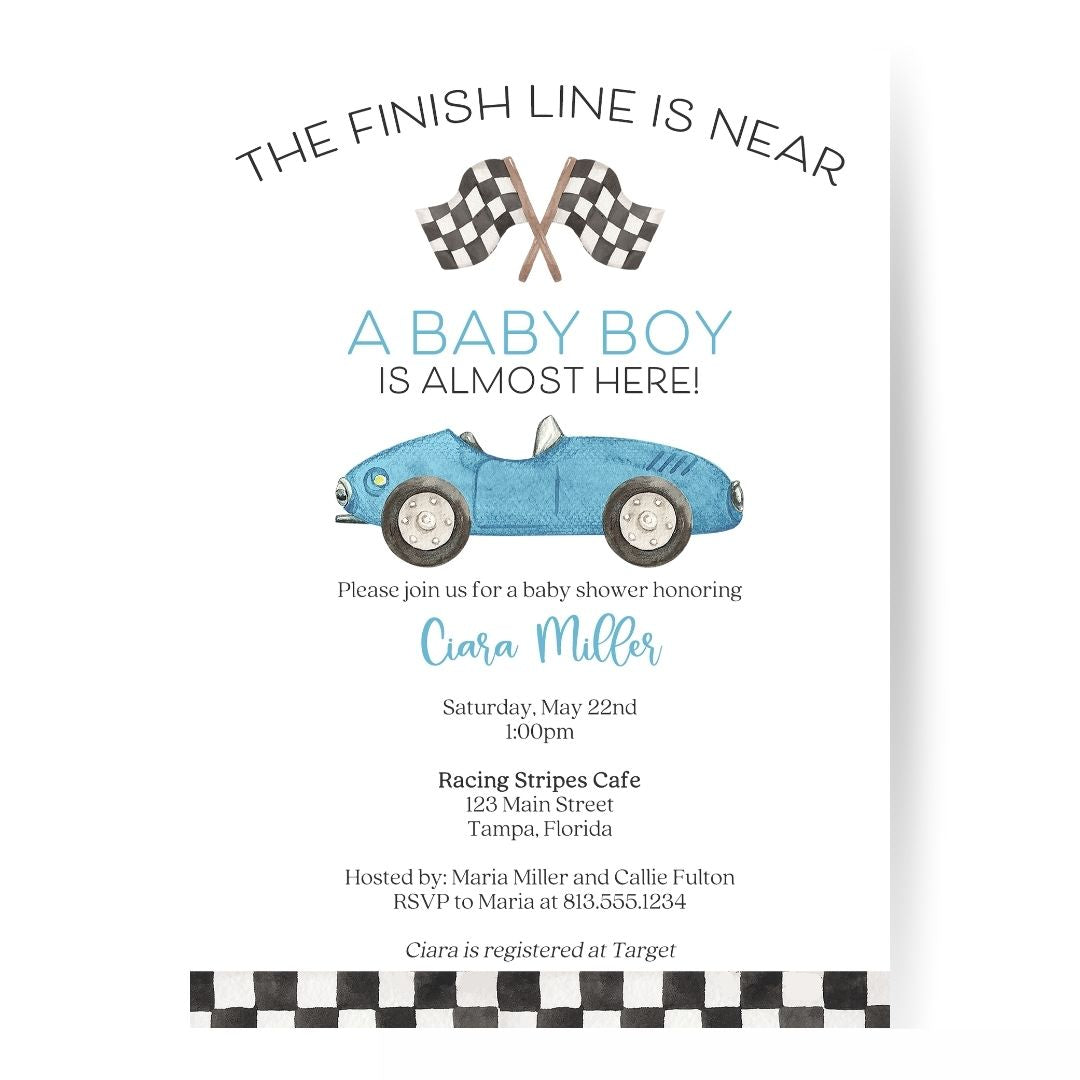 Race Car Baby Shower Invitation