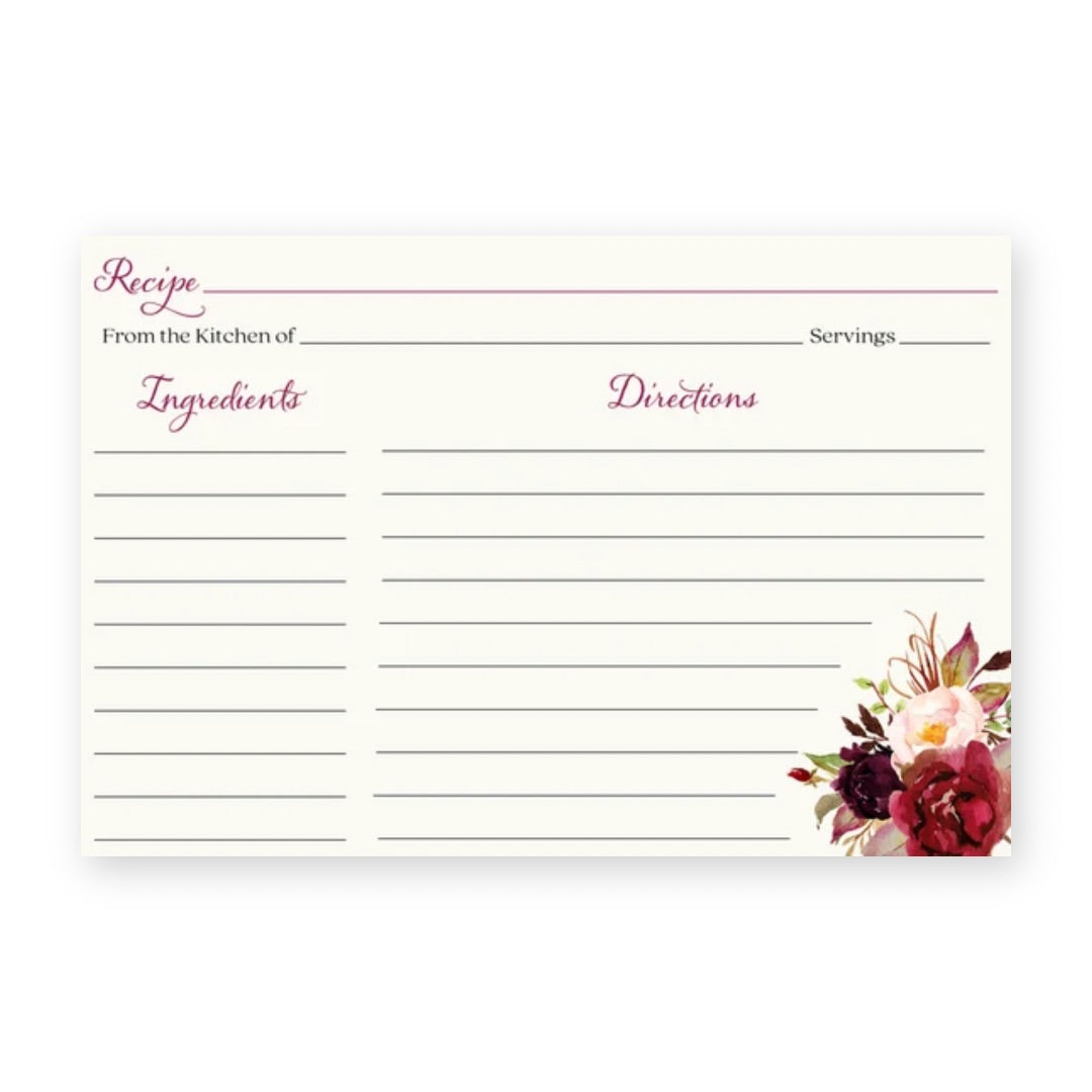Burgundy Blooms Recipe Cards