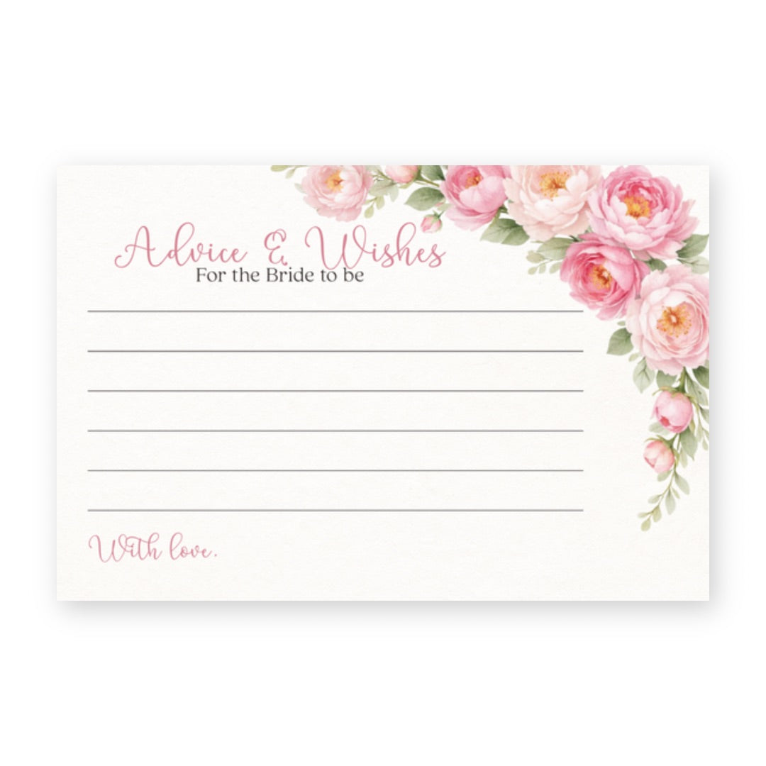 Peonies In Bloom Bridal Shower Advice Cards