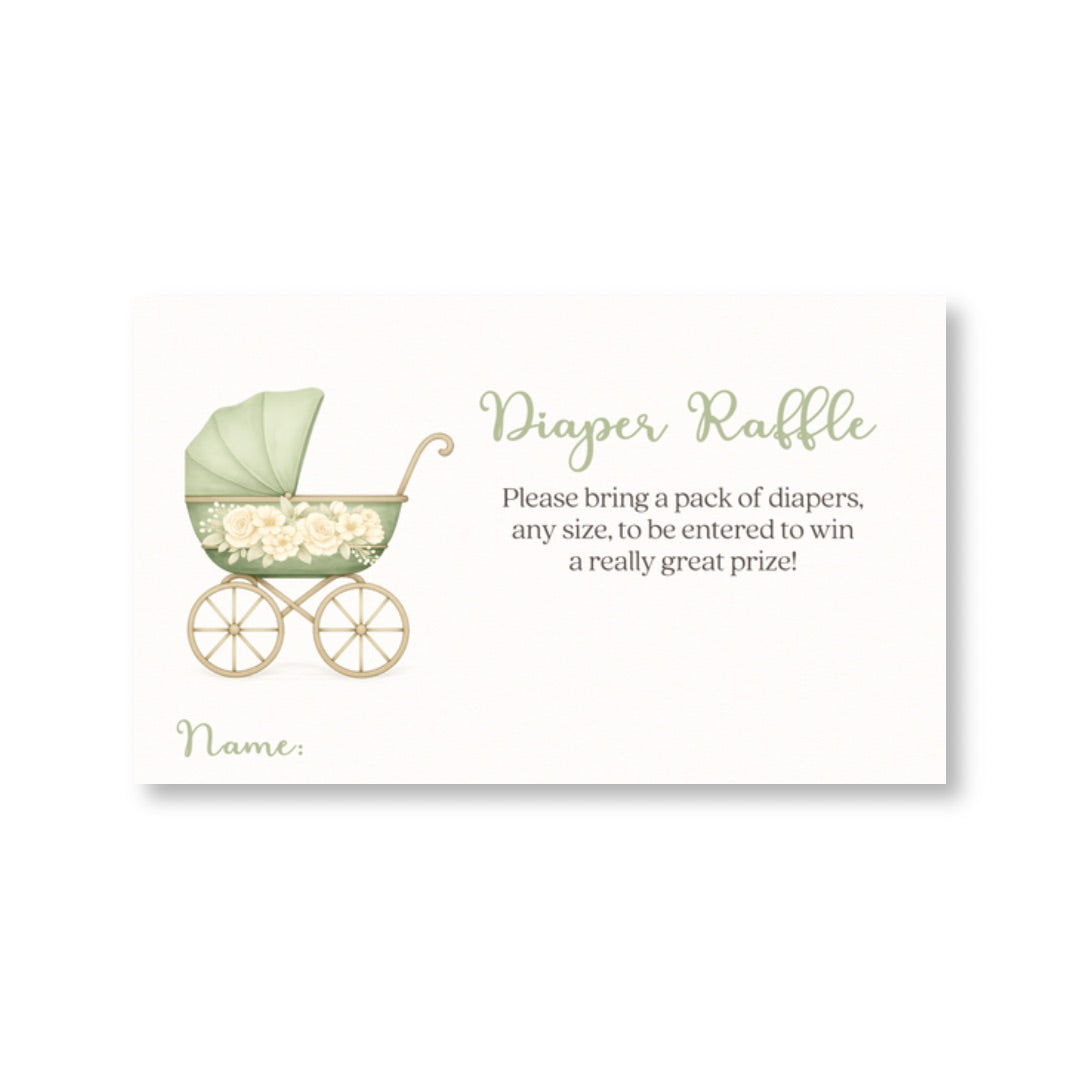 Vintage Sage & Ivory Carriage Diaper Raffle Ticket