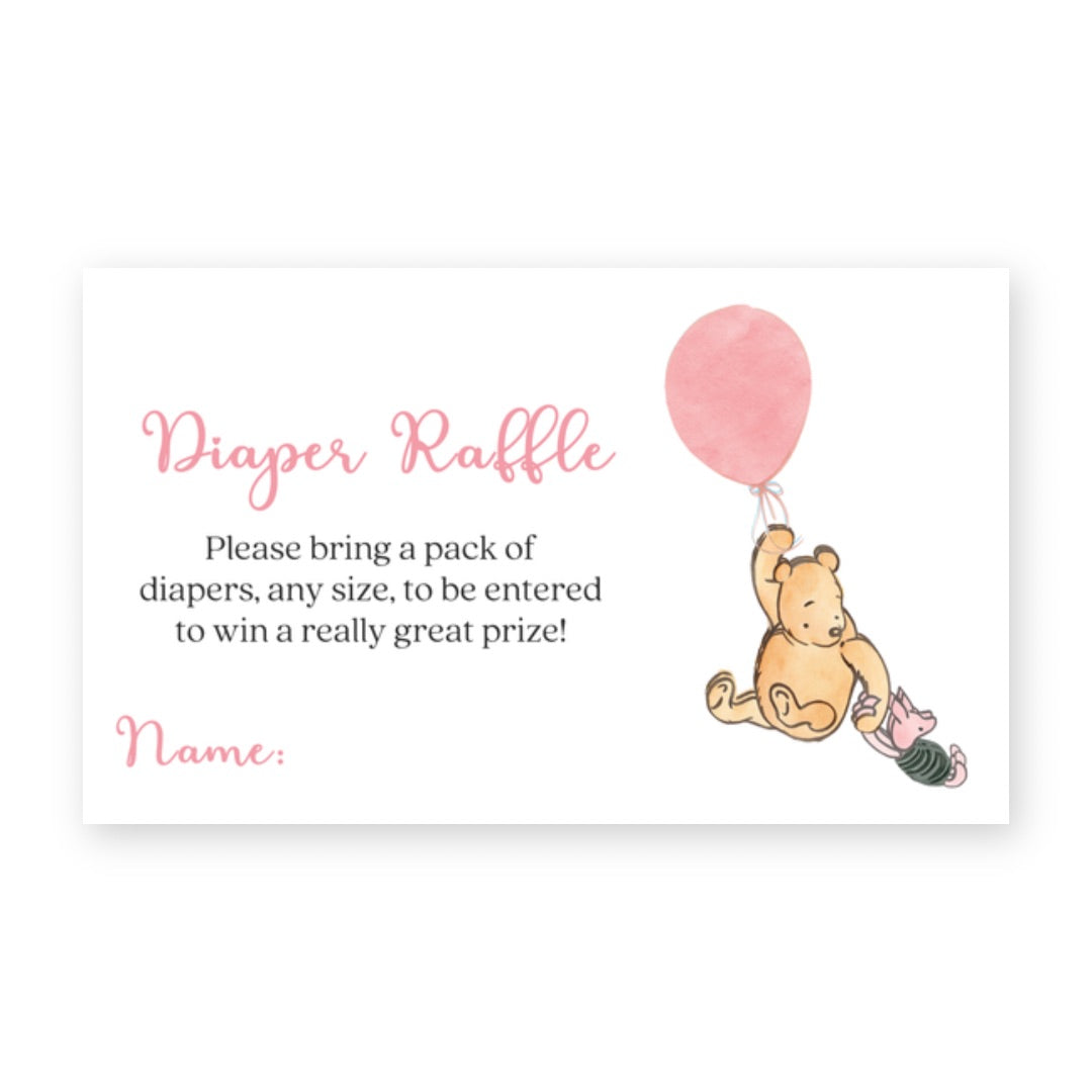 Winnie The Pooh Pink Balloon Diaper Raffle Ticket