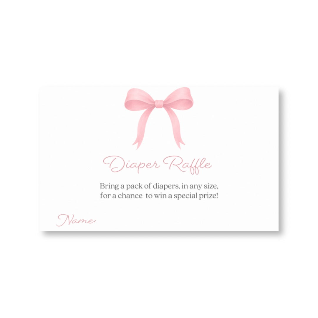 Pink Bow Baby Diaper Raffle Ticket