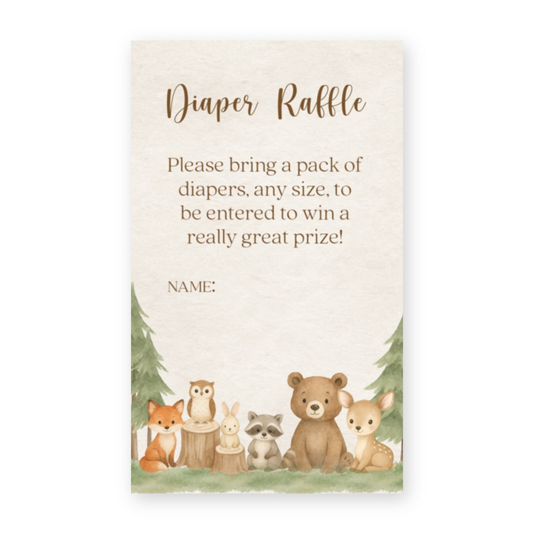 Woodland Animals Diaper Raffle Ticket