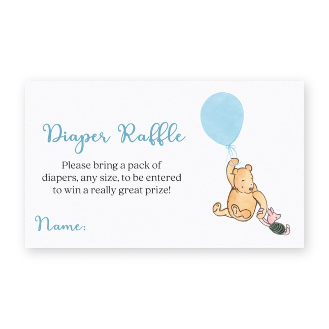 Winnie the Pooh Blue Balloon Diaper Raffle Ticket
