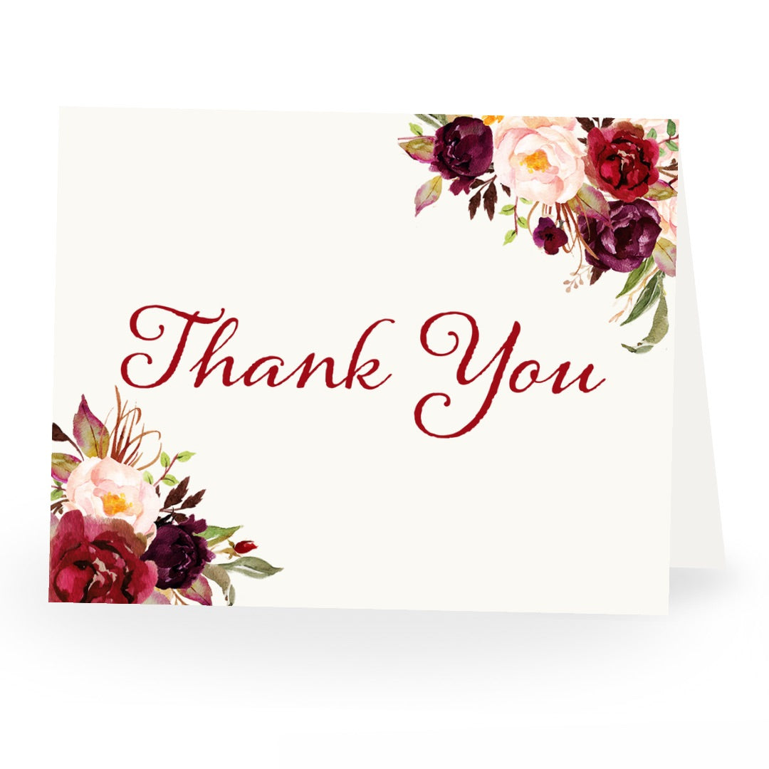 Burgundy Blooms Bridal Shower Thank You Card