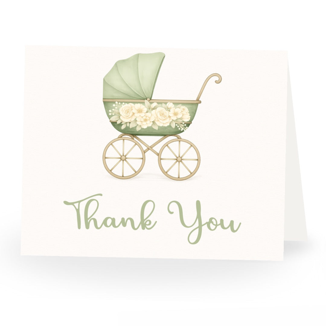 Vintage Sage & Ivory Carriage Thank You Card