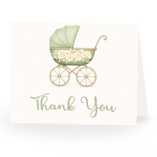Vintage Sage & Ivory Carriage Thank You Card