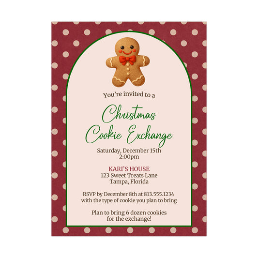 Polka Dot Christmas Cookie Exchange Invitation