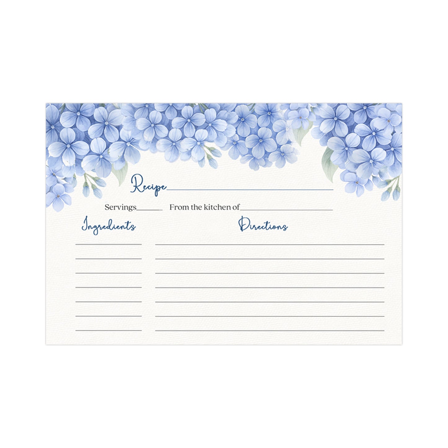 Hydrangea Blue Recipe Card