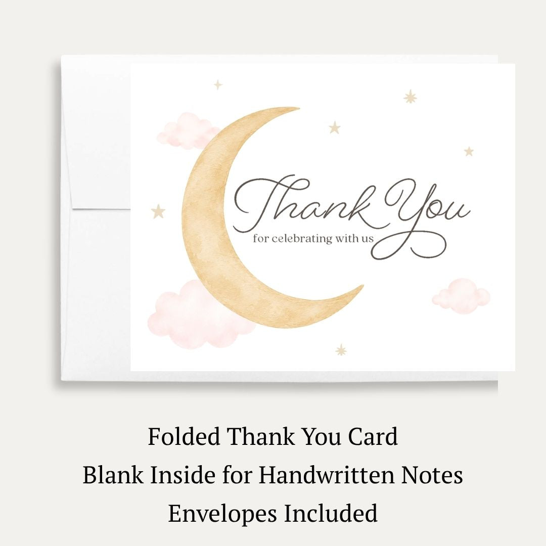 Over the Moon Girl Baby Shower Thank You Card
