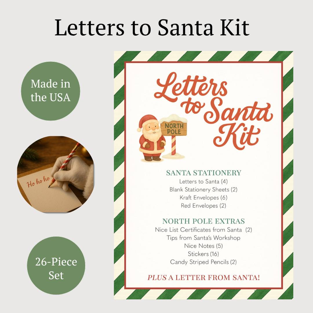 Letters to Santa Kit – Christmas Cards for Kids with Stickers, Pencils & Nice Notices | Made in USA | 26-Piece Set