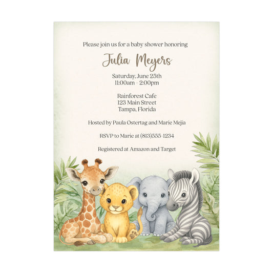 Watercolor Safari Animals Invitation