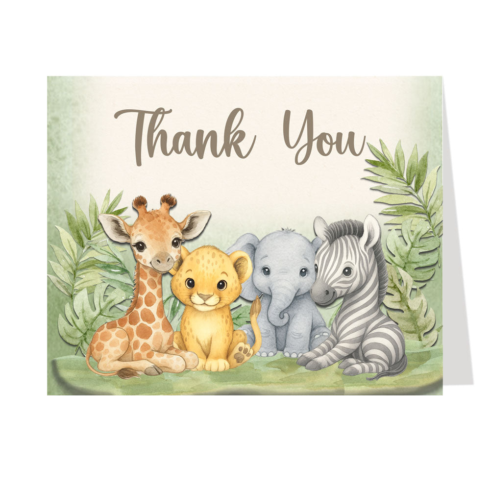 Watercolor Safari Animals Thank You Card