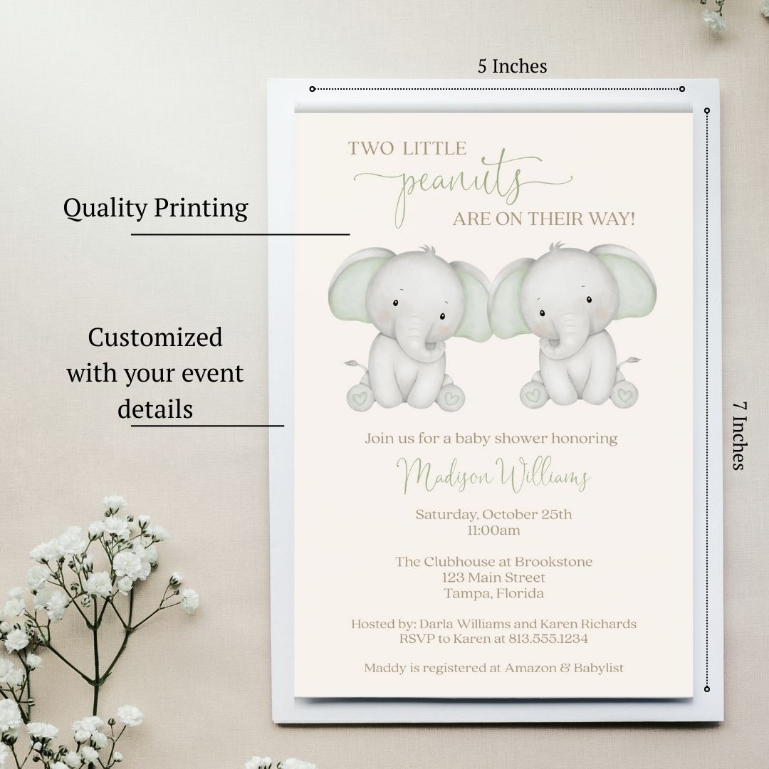 Twin Elephant Baby Shower Invitation