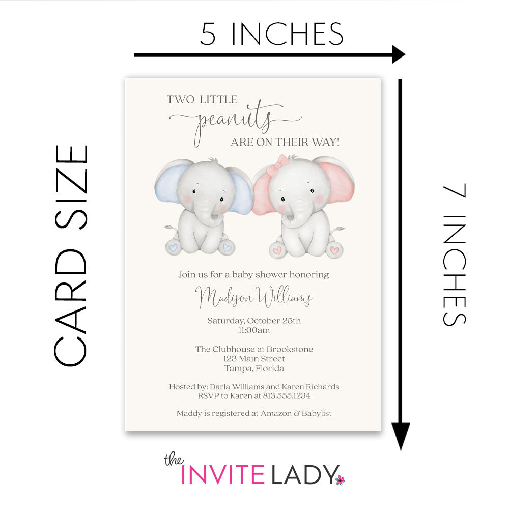 Twin Elephant Baby Shower Invitation