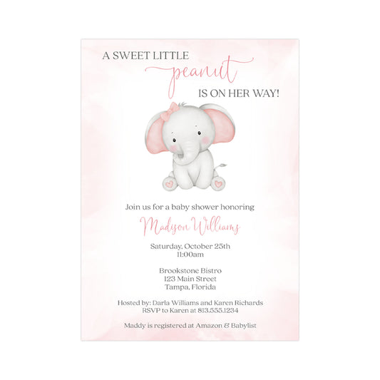 Watercolor Elephant Baby Shower Invitation