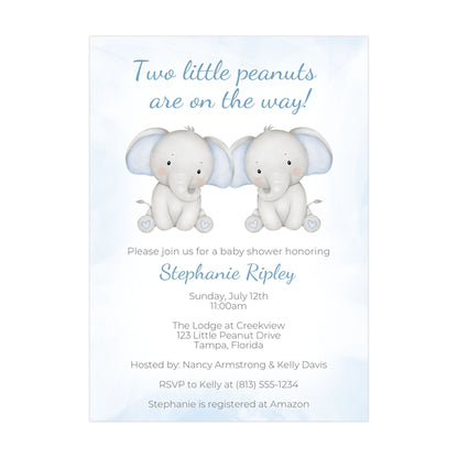 Twin Elephant Baby Shower Invitation