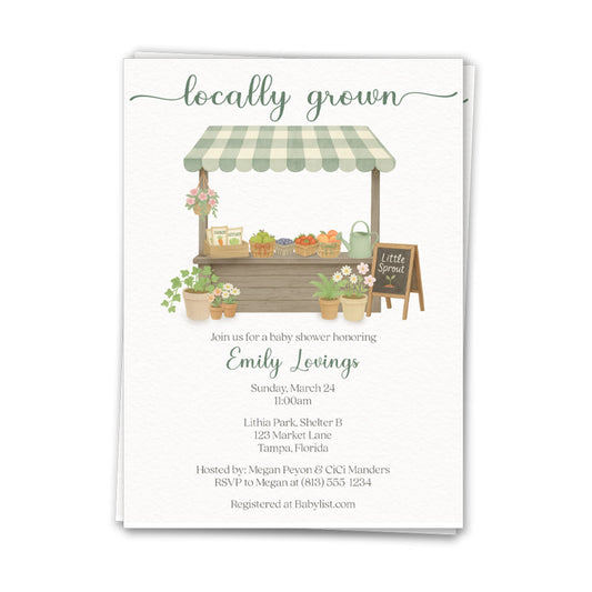 Locally Grown Baby Shower Invitations Printed Farmers Market Little Sprout Invite