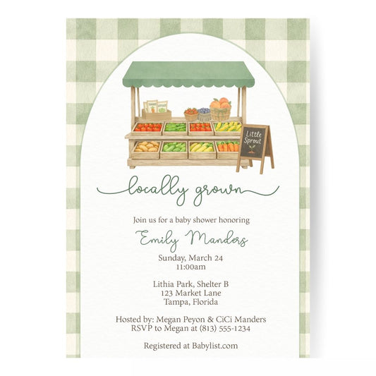 Locally Grown Baby Shower Invitations Printed Farmers Market Little Sprout Invite