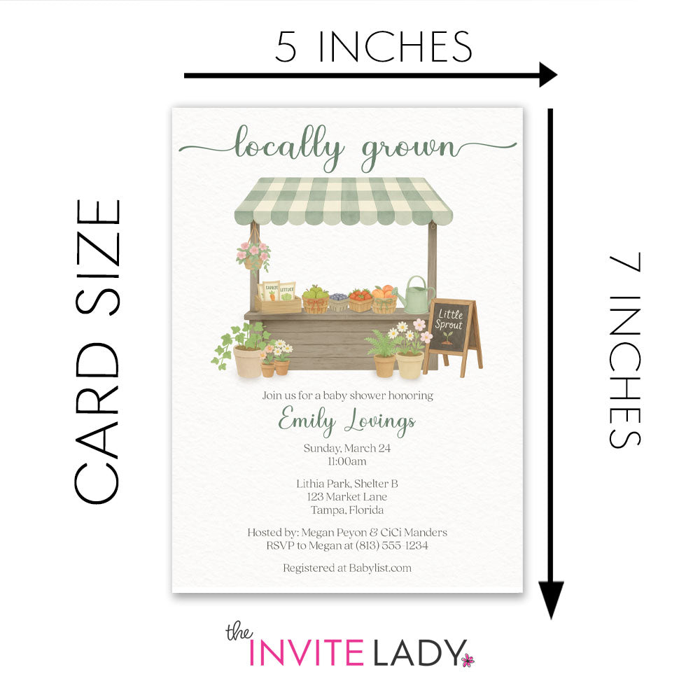 Locally Grown Baby Shower Invitations Printed Farmers Market Little Sprout Invite