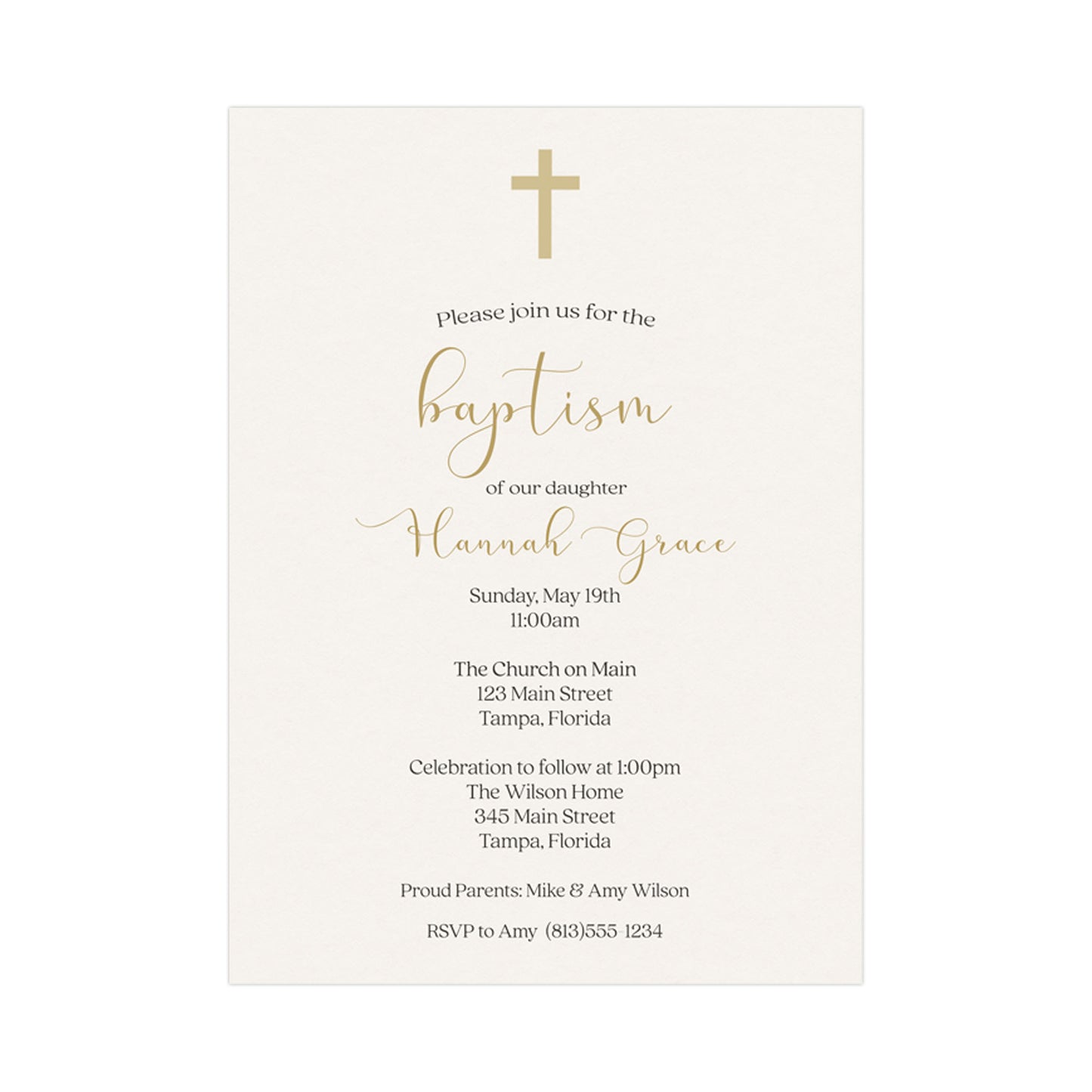 Minimalist Baptism Invitation with Cross – Modern Faith-Inspired Style