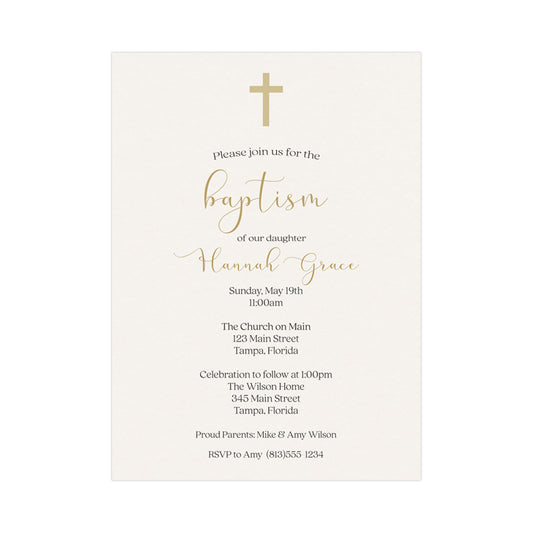 Minimalist Baptism Invitation with Cross – Modern Faith-Inspired Style