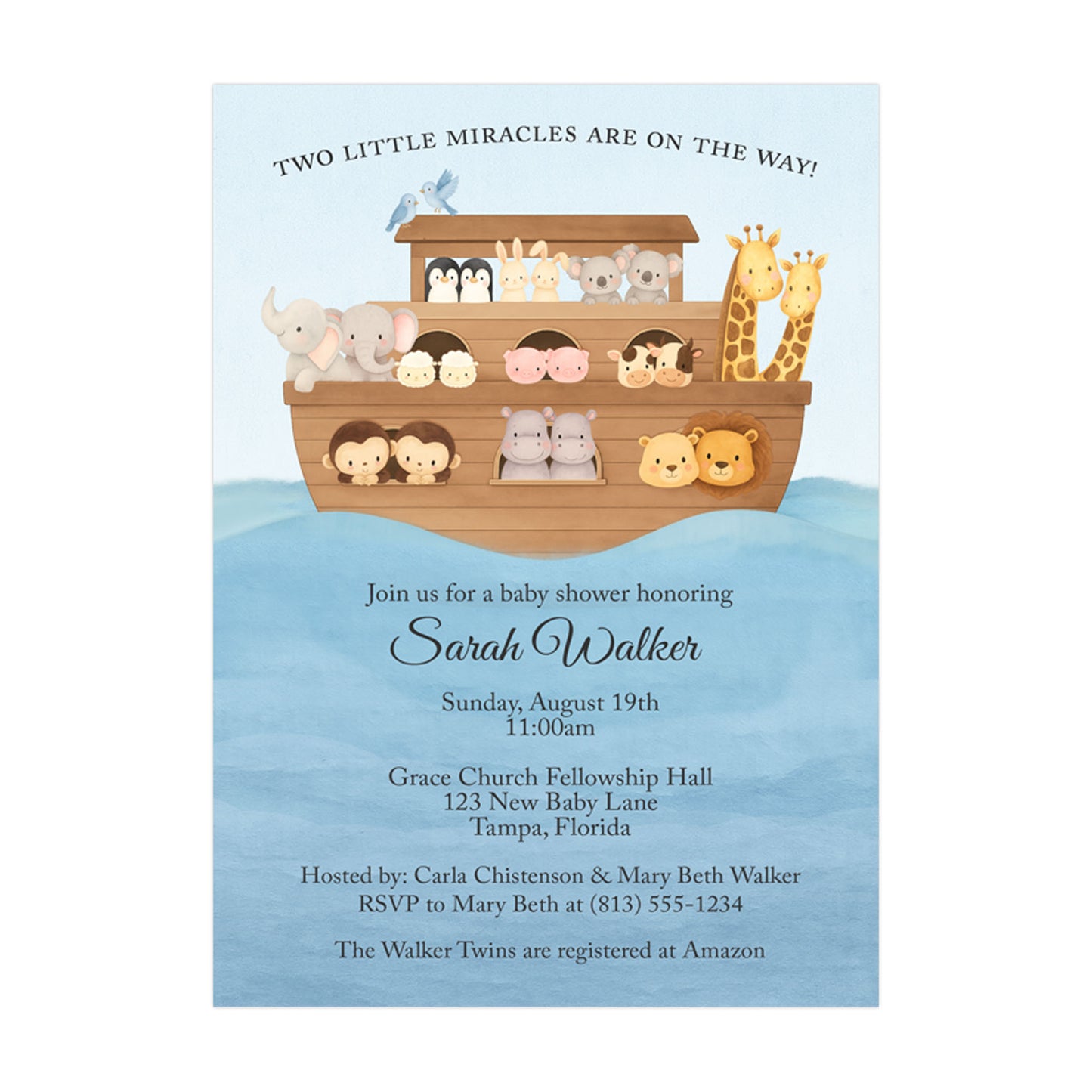 Noah's Ark Twins Baby Shower Invitation