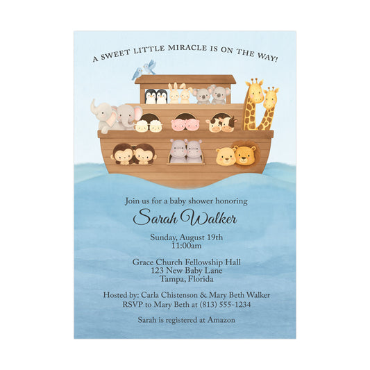 Watercolor Noah's Ark Baby Shower Invitation