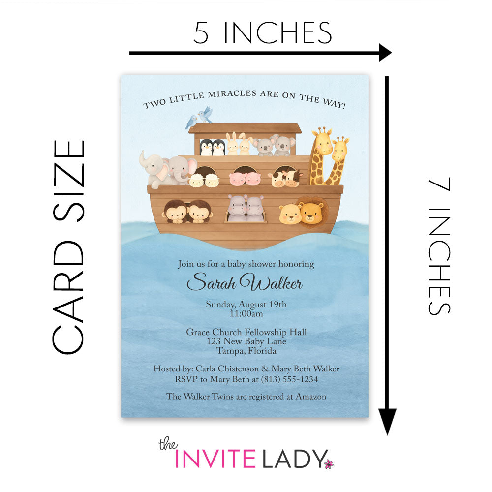 Noah's Ark Twins Baby Shower Invitation